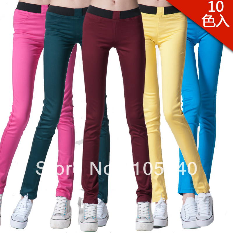 Women Sexy Candy flexible and stretch Leggings Colors cotton Pencil Pants Jeans Trousers elasticity waist 10color