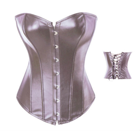 women sexy coffee faux leather corset overbust bustier strapless club wear S M L XL 2XL