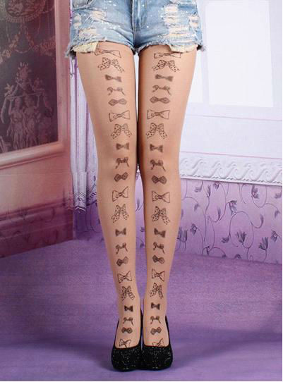 Women Sexy Fashion Bowknot Leggings Socks Tattoo Tights Pantyhose Stockings