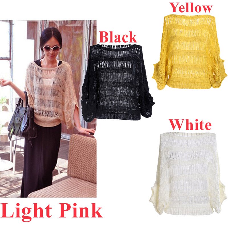 Women Sexy Knitwear Batwing Sleeves Hollow Knitted Sweater Loose blouse tops 4 Colors , Free Shipping  Dropshipping