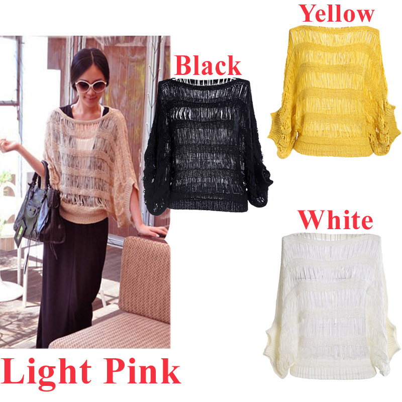 Women Sexy Knitwear Batwing Sleeves Hollow Knitted Sweater Loose blouse tops 4 Colors ,Free Shipping Dropshipping Wholesale