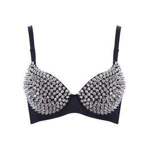 Women Sexy Metallic Gathers Punk Spike Studs Rivet Bra Bralet Clubwear