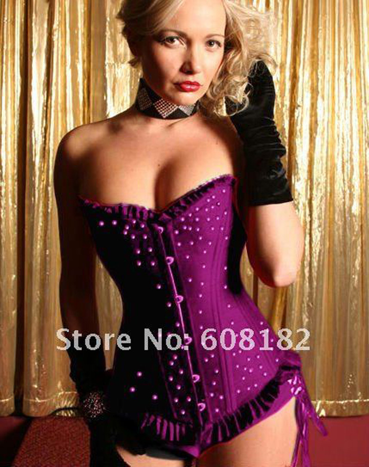 Women shaper Satin Sexy Lingerie Sexy Corset ( bustier+g-string ) Wholesale and Retail  purple 1780