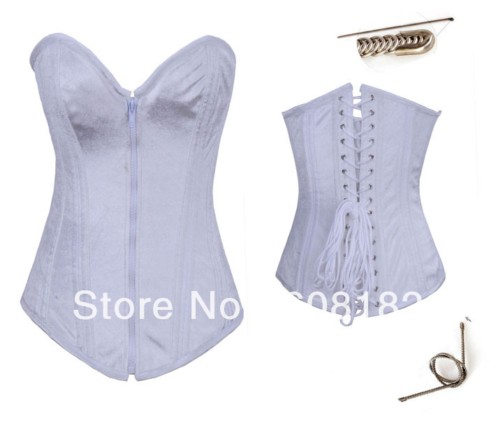 Women shaper satin steel bone Corset  Sexy Lingerie (bustier+underwear)  white  3375