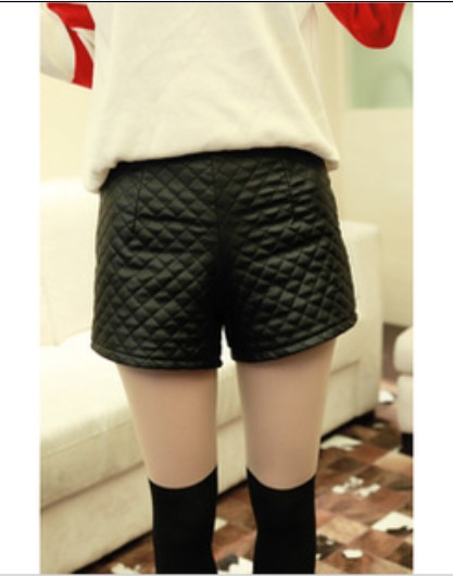 Women shorts winter fashion winter all-match plaid high waist leather shorts spring and autumn shorts free shipping