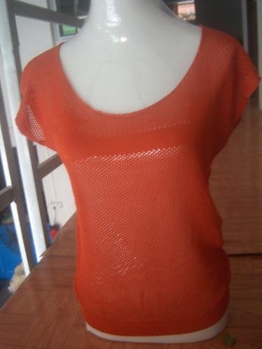 Women Sleeveless Orange Sweater O-Neck Knitting pattern Size S M L XL  cotton 80% Polyvinyl 20%