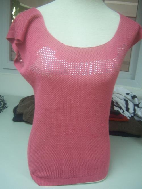 Women Sleeveless Pink Sweater O-Neck Knitting pattern Size S M L XL  cotton 80% Polyvinyl 20%