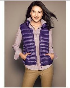 Women solid color vest down coat with zipper, utra-thin women winter down jacket