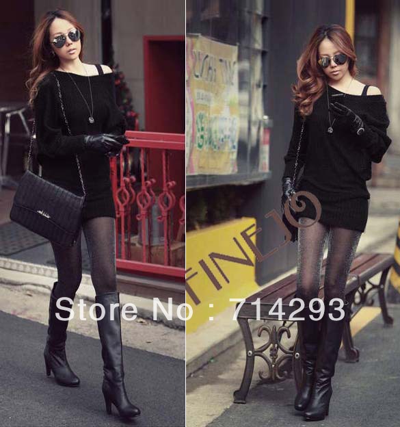 Women Solid Long Batwing Sleeves Knitting Bag-hip Mini Sweater Dress Tops Free shipping  8790