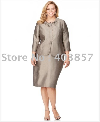 Women Suit  Plus Size Women Suit   Rosette Shantung Jacket & Skirt  Round Neckline Hidden Button Pencil Skirt  646