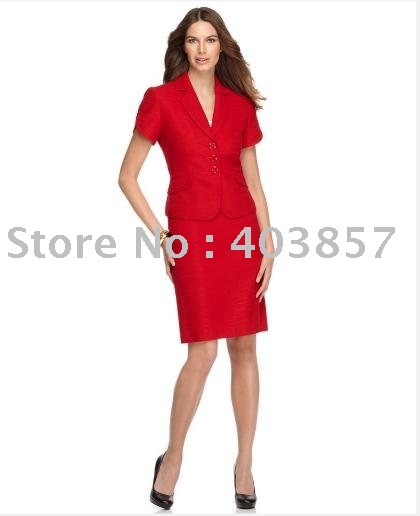 Women Suit   Short Sleeve Three Button Jacket & Skirt  Notched Neckline     652