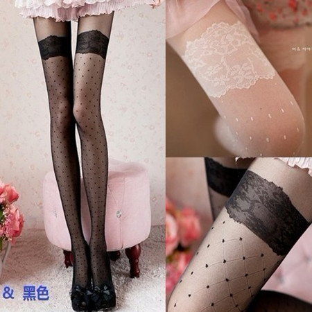 Women summer stockings black white vintage ultra-thin lace stockings sexy pantyhose