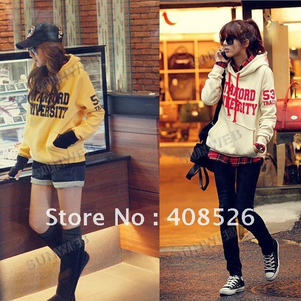 Women Sweet Chic Letter Sweatshirt Casual Outerwear Hoodie Coat White Yellow 3347