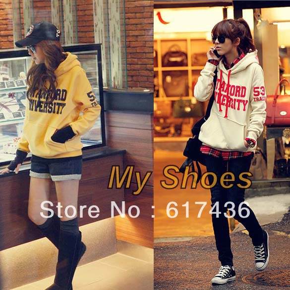 Women Sweet Chic Letter Sweatshirt Casual Outerwear Hoodie Coat White Yellow 3347