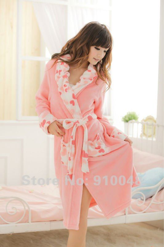 Women sweet heart design coral velvet robe / comfortable loungewear / free shipping