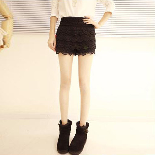 Women the fashion hierarchy lace shorts - black#99211