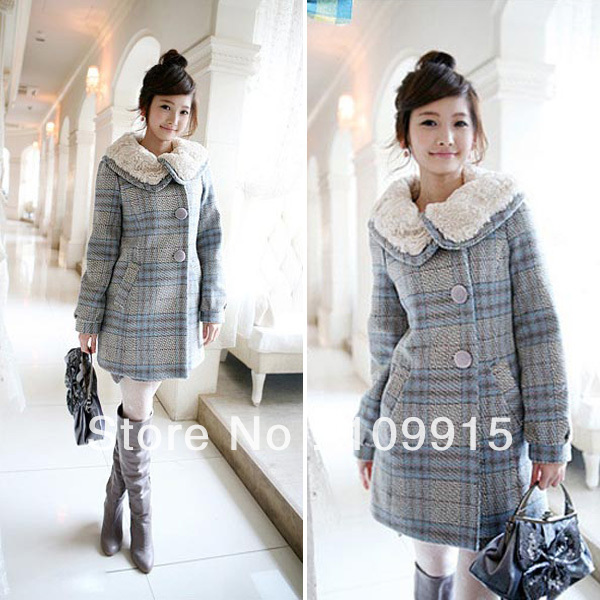 Women Trench Woolen Warm Winter Long Coat Jacket Slim Fit Plaid Shirt Outerwear HR466M