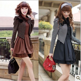 women upscale dress Fake two Sweet institute wind popular dress free shipping