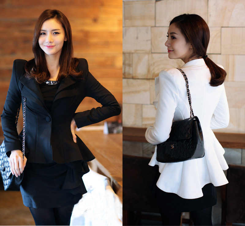 Women White Black Casual Suit One Button Blazer Jacket Swallowtail Style Hot