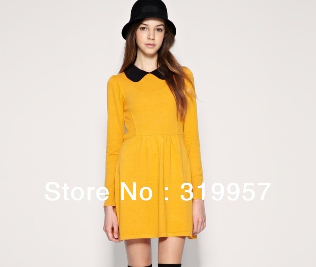 Women wholesale new winter women dress cotton dolls collar lapel long-sleeved dress tri-color