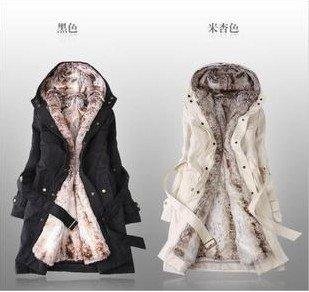 Women Winter Coat with Faux Fur Ling 2 in 1 Hood Fur Parka Overcoat Long Jacket