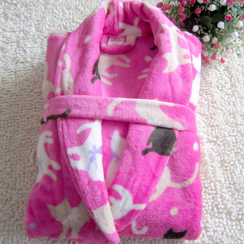 Women winter thick coral fleece long bathrobe sexy kitten robe lounge