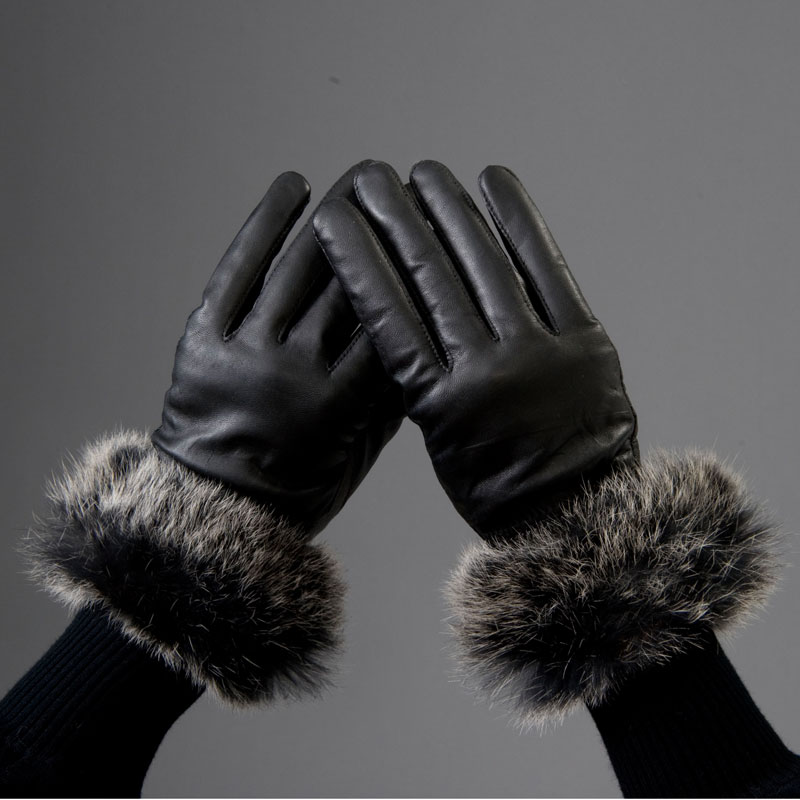 Women women's sheepskin rabbit fur genuine leather gloves s02