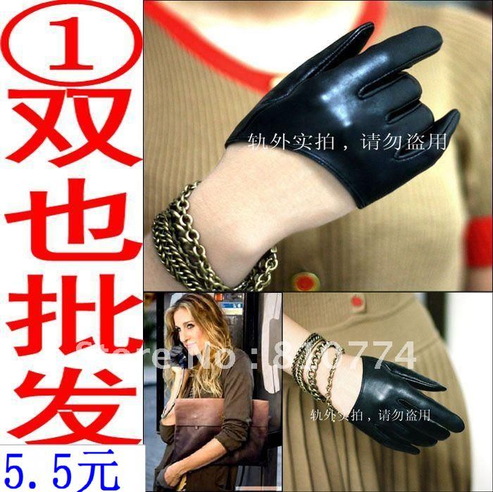 Women women's short leather gloves fashion half-finger gloves PU gloves