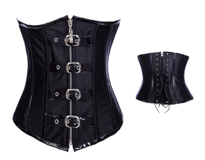 womens black gothic sexy faux leather corset  underbust pvc lingerie  front rivet Steel buckle