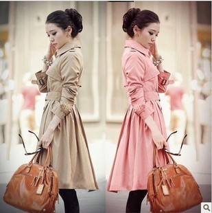 Womens Casual Double-Breasted Long Trench Coat Outwear 3 Color  free shippingW254