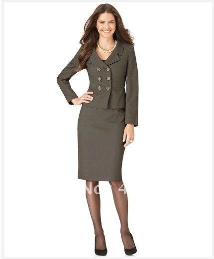 Womens Clothes   Women Apparel   Tailor Suit  Long Sleeve Double Breasted  Notched Portrait Collar Jacket & Pencil Skirt  703