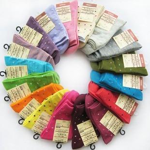 womens cotton blends cute dot socks stocking 12 pairs/Lot mix colors random free shipping