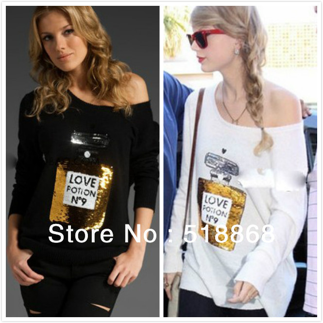 womens lady Wildfox Couture Love Potion NO.9 Sweater with perfume bottle Sequin casual tops shirts top shirt Cream white black