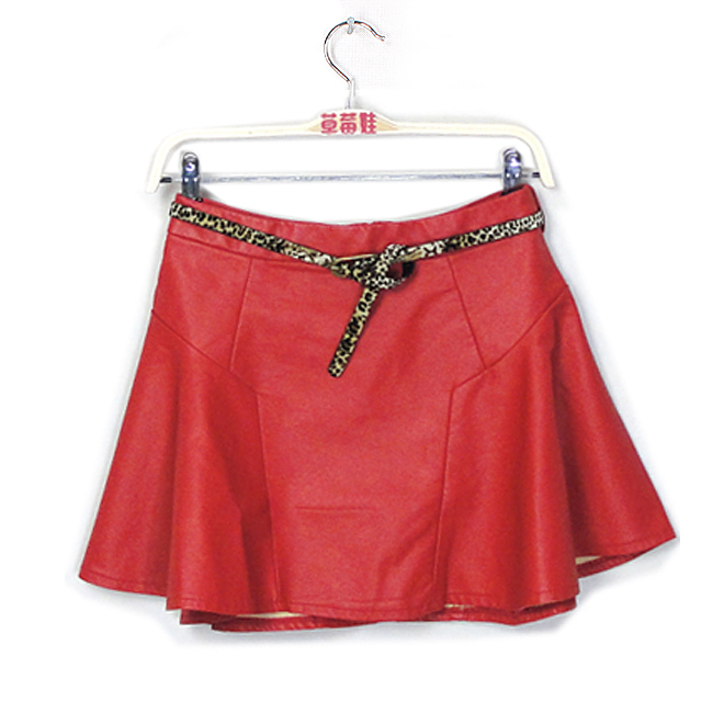 Womens leather skirt with belt decoration for freeshipping