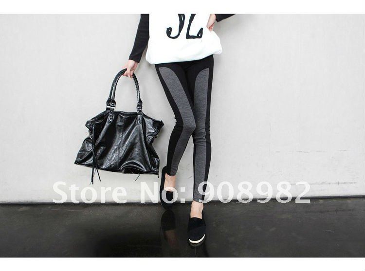 womens leggings 2012 Free Shipping 2011 Qiu Dongkuan leather stitching nine-tenths of cotton gauze Leggings