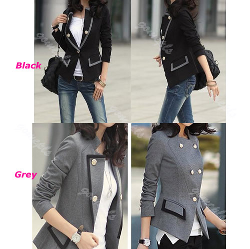 Womens One Button Frills Slim Suit Blazer OL Jackets Ladies Black/Grey Jacket Coat Fashion Outerwear