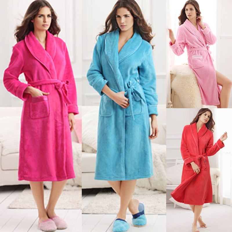 Womens One Piece Coral Fleece Long Sleeve Winter Lounge Pajamas Sleeping Wear Night Robes Dress Free Shipping