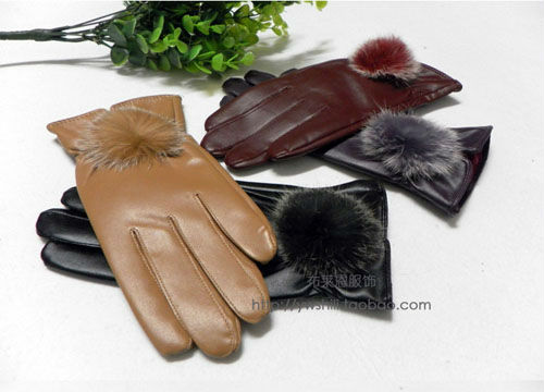 Womens PU Leather Rabbit Fur Gloves For Ladys Soft Winter Warm WFG-003