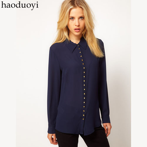 Womens slim blouse with 23 buttons decoration for freeshipping