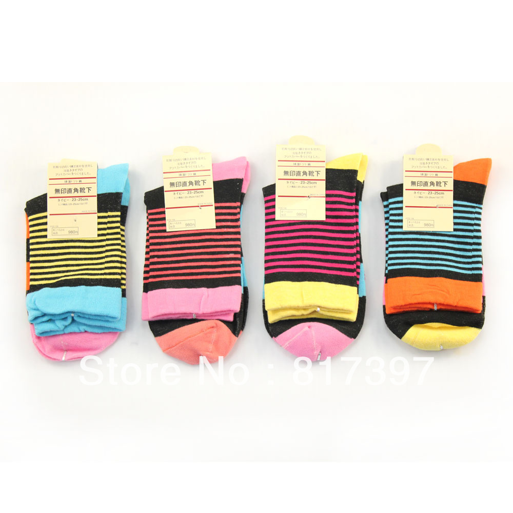 Womens socks cotton stripe candy  color block decoration socks