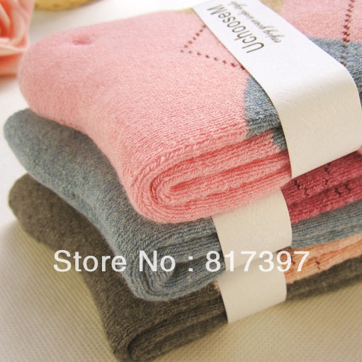 Womens Thickening loop pile socks  dimond plaid towel  floor thermal   winter thick socks