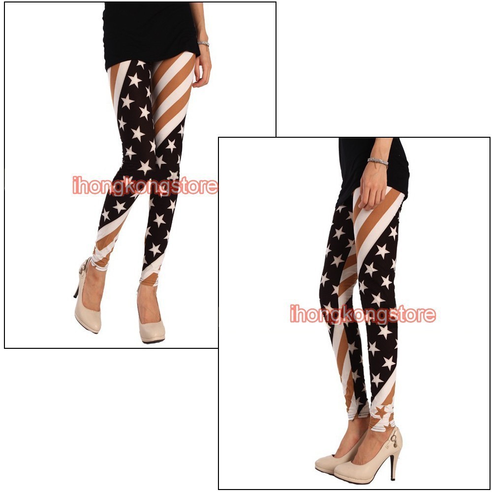 Womens' U.S. Flag Style Stretch Leggings Pants Skinny Trousers Tights #909-26