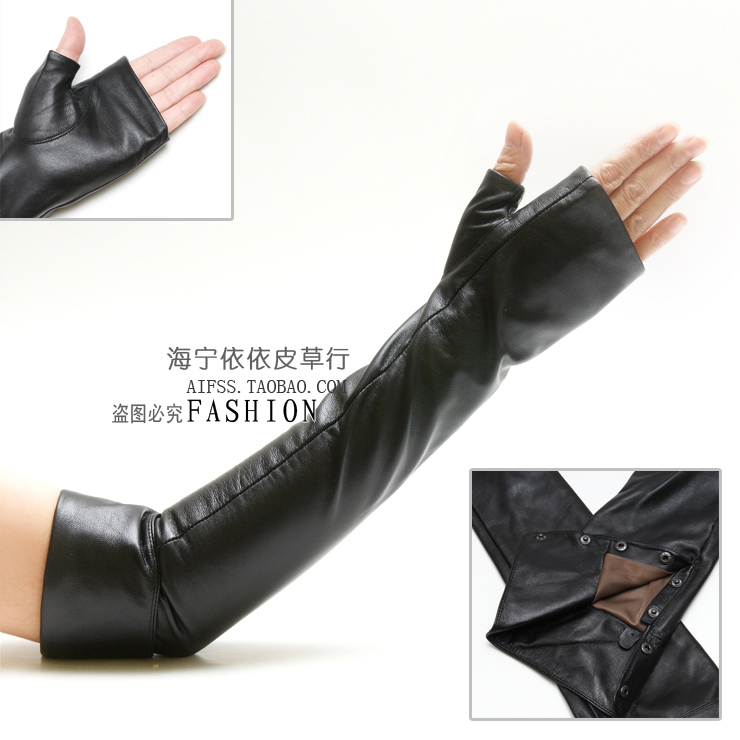 Woodpecker genuine leather long gloves sheepskin genuine leather gloves women's semi-finger lucy refers to long design gloves