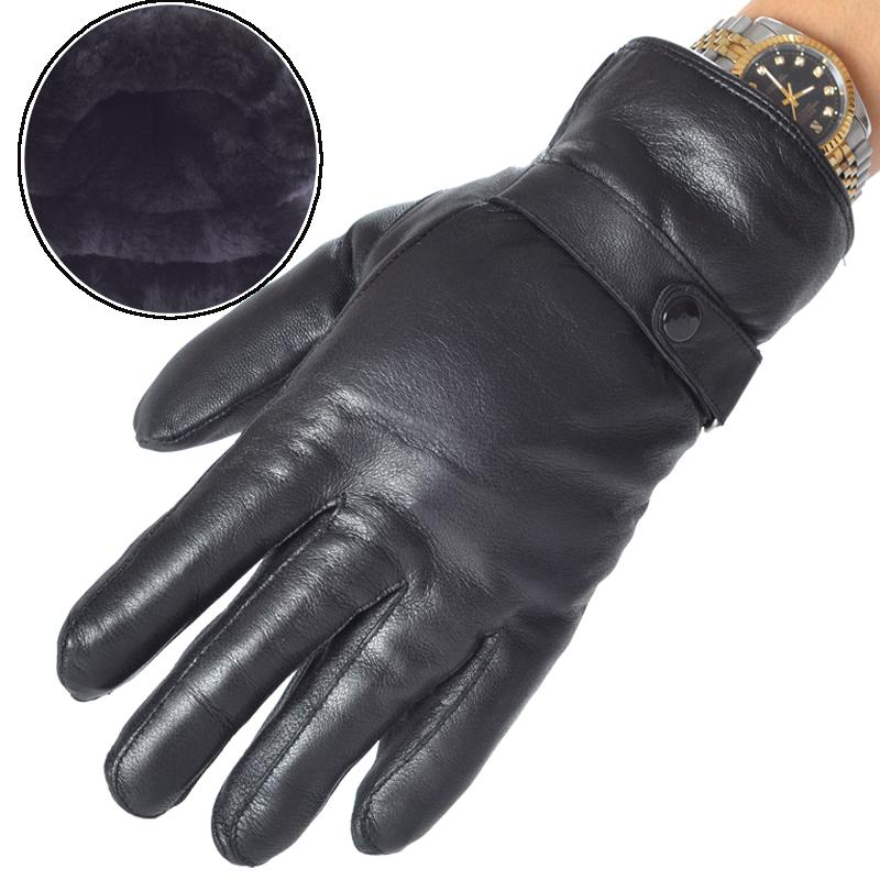 Wool and fur in one gloves winter thickening gloves male Women genuine leather thermal big gloves lovers design