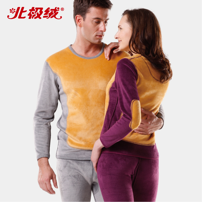 Wool bamboo goatswool golden flower thermal underwear thickening plus velvet set male women's thermal clothing