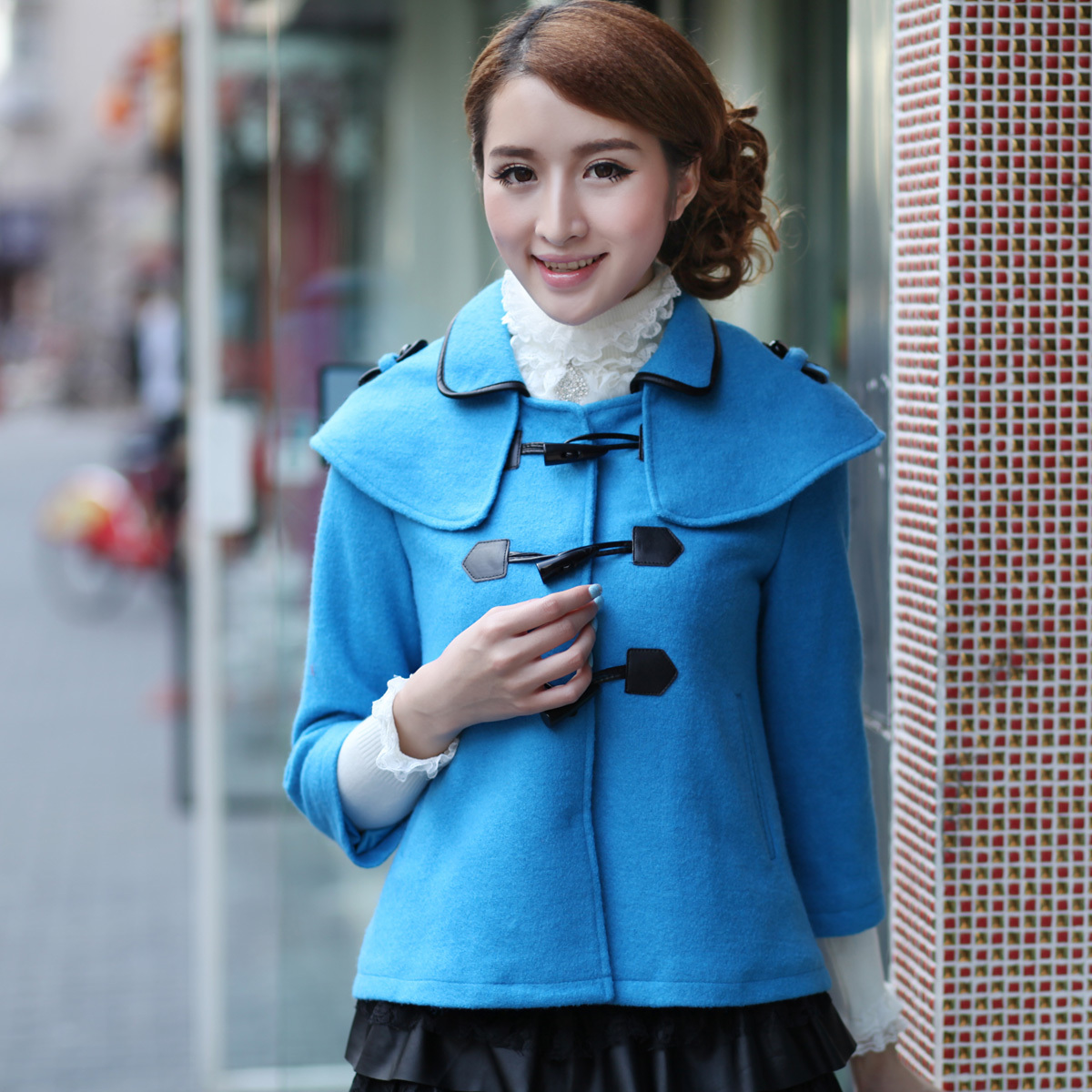 Wool coat female short design woolen outerwear slim horn button short jacket female 12230