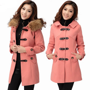 Wool Coat Women Winter Jacket Big Fur Collar ladies' Plus Size Casual Outerwear Free Shipping Slim Warm Trendy Long Trench Coat