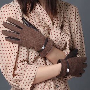 Wool gloves genuine leather sheepskin gloves women's autumn and winter thermal fashion gentlewomen rhinestone medium-long