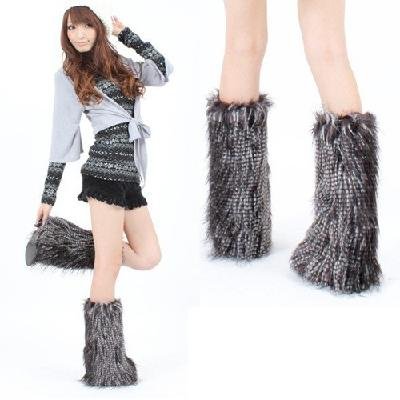 Wool-like fur boot covers / Leggings (peacock Jacquard)