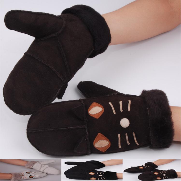 Wool Winter Fingerless Gloves Women's Genuine Leather Gloves Mitten Thickening Free Shipping New Year